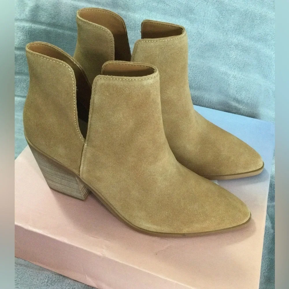 Lisa Vicky Saddle Split Block Heeled Tan Ankle Boots